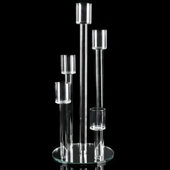 CRYSTAL CLUSTER ROUND GLASS CANDELABRA - 5 PILLAR - 9¾" x 23¼"