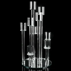 CRYSTAL CLUSTER ROUND GLASS CANDELABRA - PILLAR - 11¾" x 23¼"