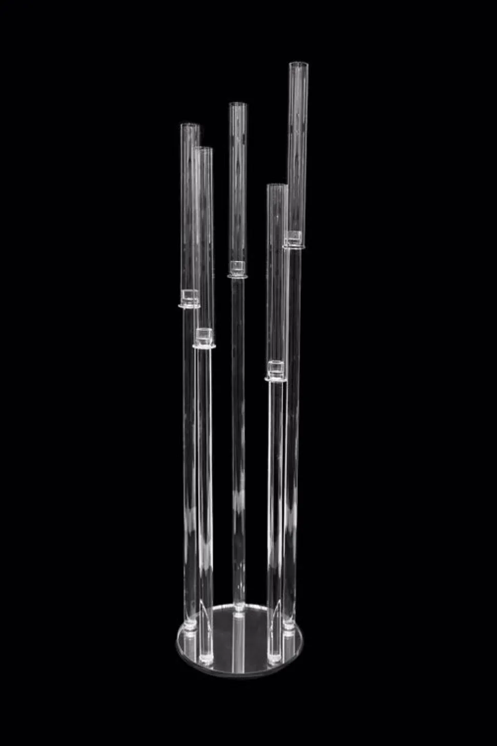Crystal Cluster Round Glass Candelabra - 5 Pillar - 12" x 52"