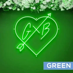 Custom Neon Sign Your Initials in Monogram Heart w/ Arrow - Choose your Size and Color!