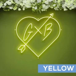 Custom Neon Sign Your Initials in Monogram Heart w/ Arrow - Choose your Size and Color!