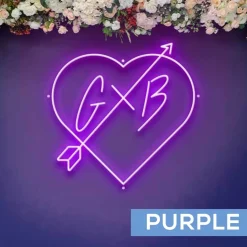 Custom Neon Sign Your Initials in Monogram Heart w/ Arrow - Choose your Size and Color!