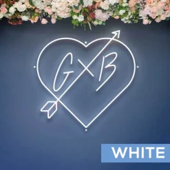 Custom Neon Sign Your Initials in Monogram Heart w/ Arrow - Choose your Size and Color!