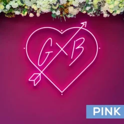 Custom Neon Sign Your Initials in Monogram Heart w/ Arrow - Choose your Size and Color!