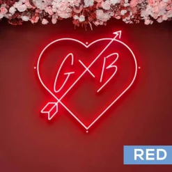 Custom Neon Sign Your Initials in Monogram Heart w/ Arrow - Choose your Size and Color!