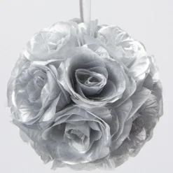 Decostar™ Rose Silk Flower Pomander Kissing Ball 12" - Silver