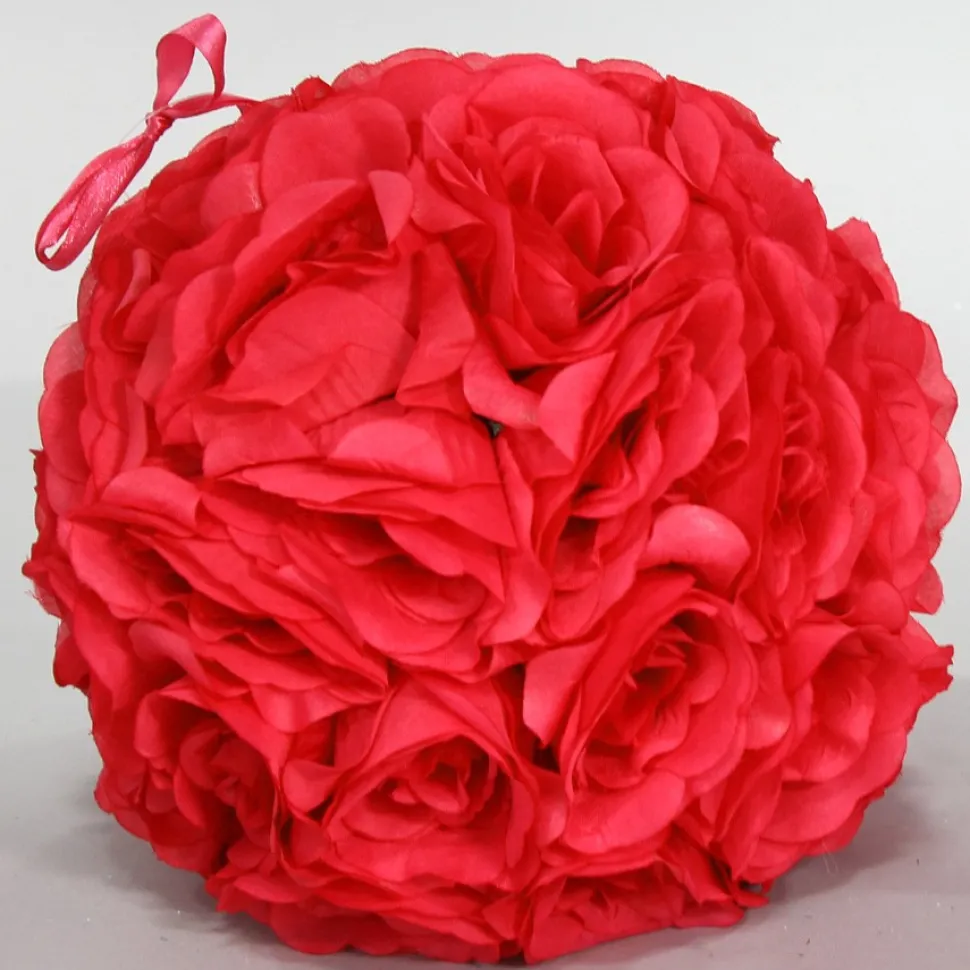 Decostar™ Rose Silk Flower Pomander Kissing Ball 10" - Red