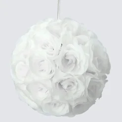 Decostar™ Rose Silk Flower Pomander Kissing Ball 10" - White
