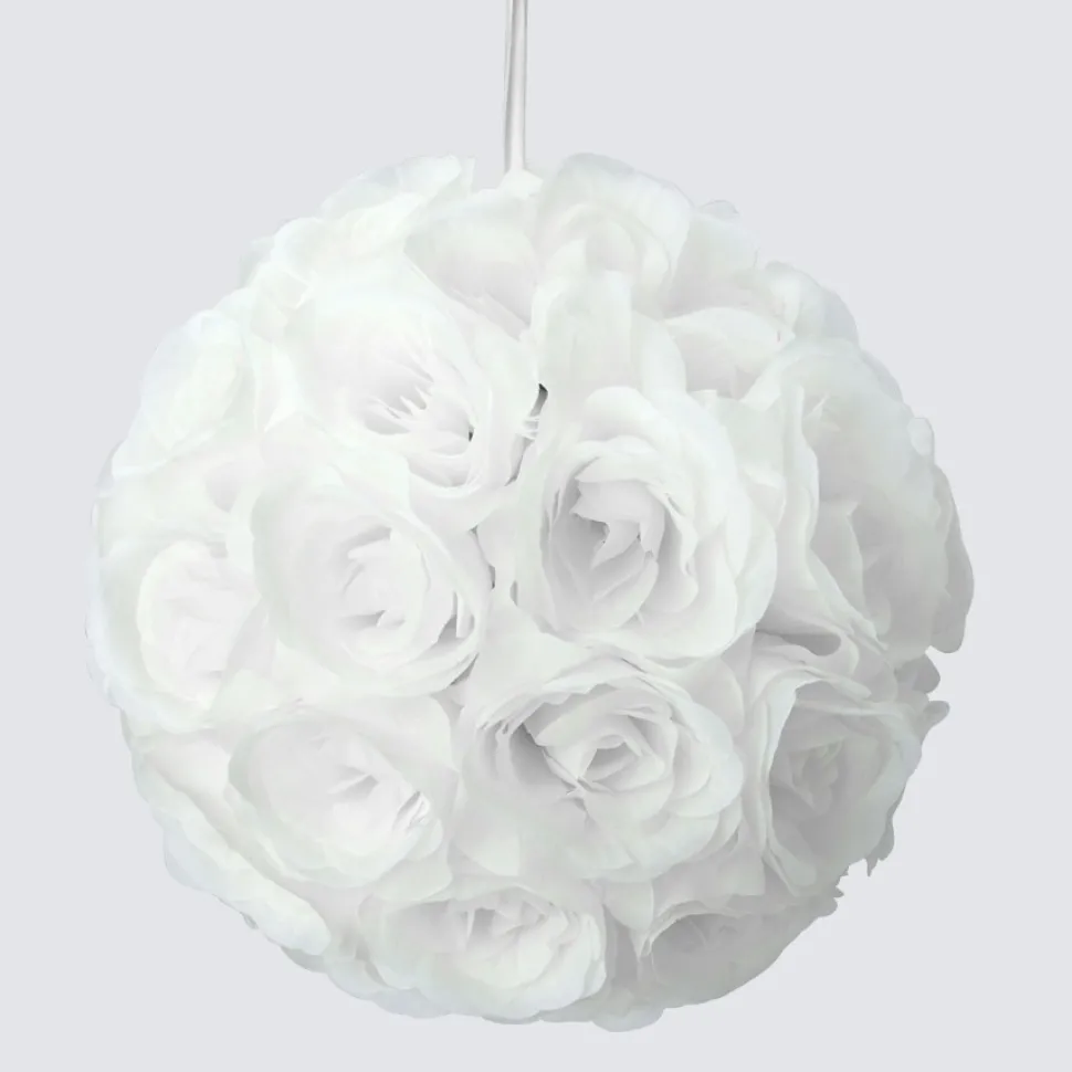 Decostar™ Rose Silk Flower Pomander Kissing Ball 10" - White