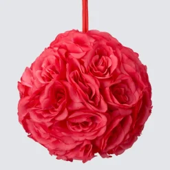 Decostar™ Rose Silk Flower Pomander Kissing Ball 10" - Coral
