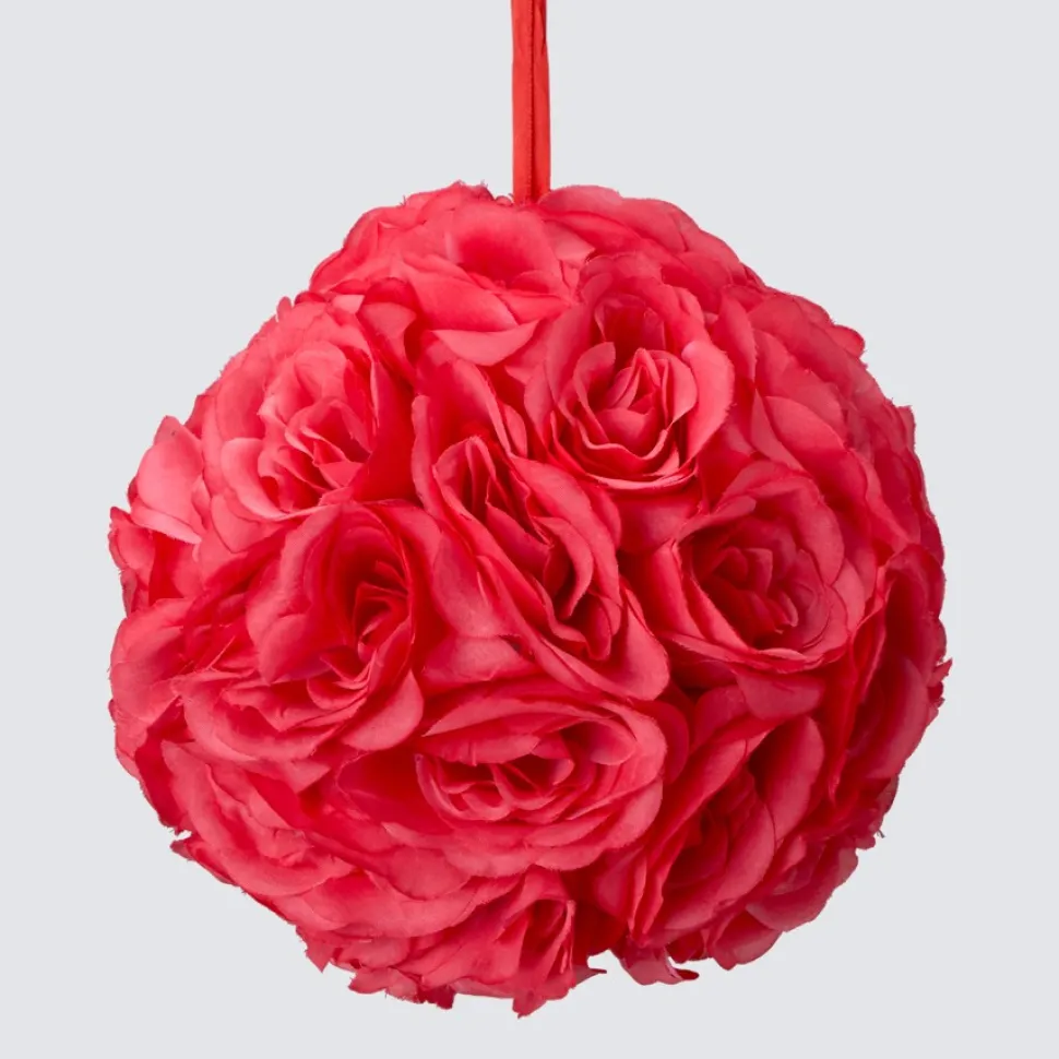 Decostar™ Rose Silk Flower Pomander Kissing Ball 10" - Coral