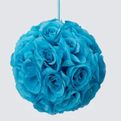 Decostar™ Rose Silk Flower Pomander Kissing Ball 10" - Turquoise