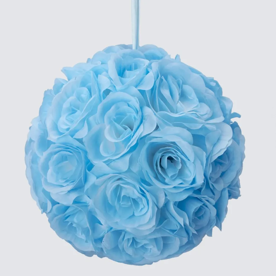 Decostar™ Rose Silk Flower Pomander Kissing Ball 10" - Blue
