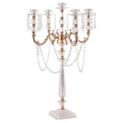 Decostar™ Acrylic Crystal Candelabra Five Arm 30"- Gold