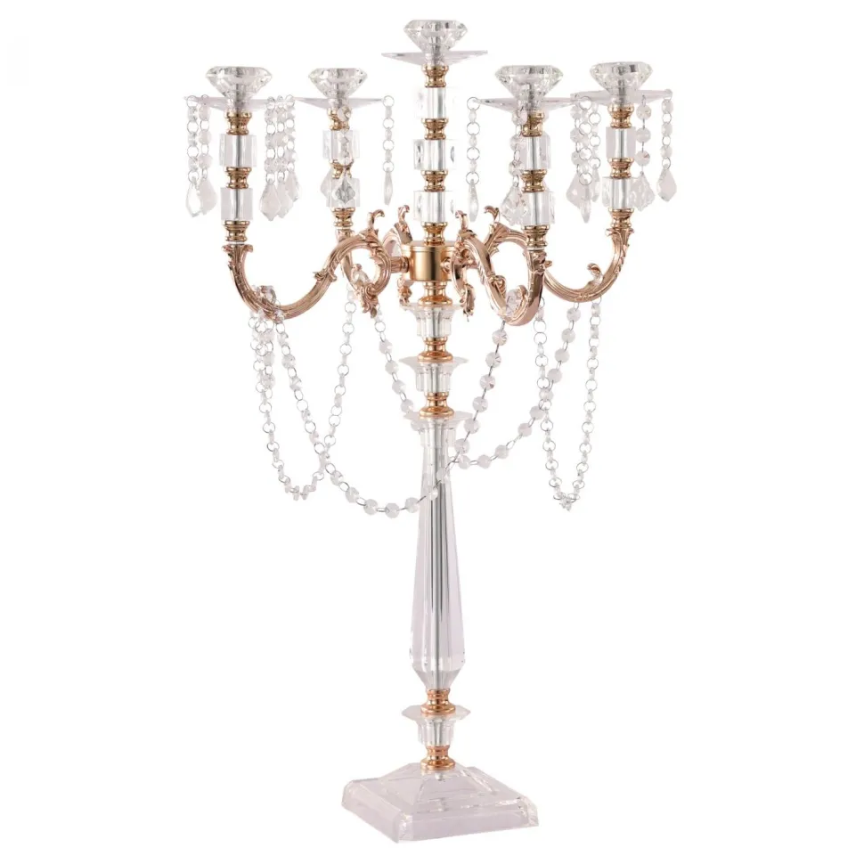 Decostar™ Acrylic Crystal Candelabra Five Arm 30"- Gold