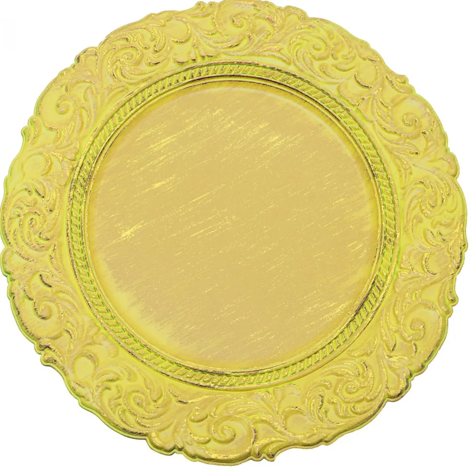 Decostar™ Antique Look Plastic Charger Plate 13" - 24 Pieces - Mustard