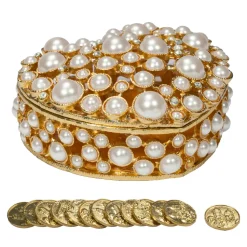 Decostar™ Arras Set For Weddings- Rhinestone Heart Box With Pearl - Gold