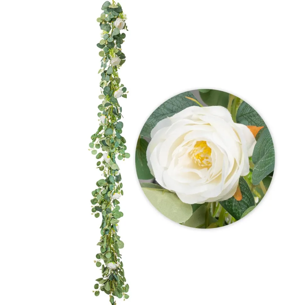 Decostar™ Artificial Eucalyptus Garland With Flowers 76"