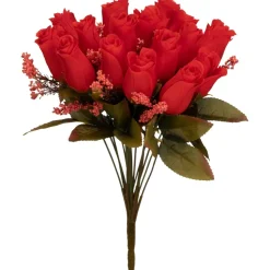 Decostar™ Artificial 18 Head Rose Bud Bush 15" - Red