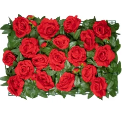 Decostar™ Artificial Rose and Green Leaf Flower Mat - Red