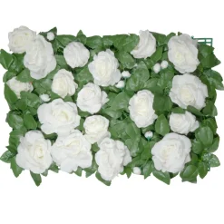 Decostar™ Artificial Rose and Green Leaf Flower Mat - White