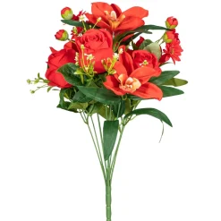 Decostar™ Artificial Rose And Orchid Bouquet - Red