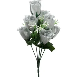 Decostar™ Artificial Rose Bud Bush 12" - Dozen - Silver
