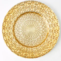 Decostar™ Aztec Glass Charger Plate 13" - 8 Plates - Gold