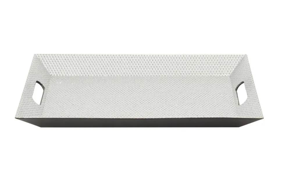 Decostar™ Beaded Rectangle Plastic Plate 13" - Silver - 12 Pieces