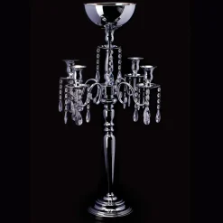 Decostar™ Candelabra 4 Arm Pillar Candle Holder 34" - Silver