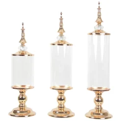 Decostar™ Clear Glass Olive Candy Jar With Lid 3pc/set - Gold
