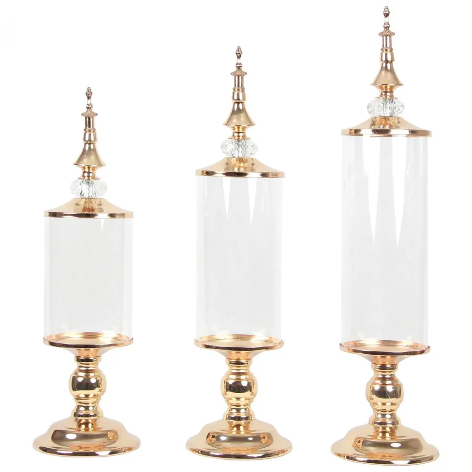 Decostar™ Clear Glass Olive Candy Jar With Lid 3pc/set - Gold