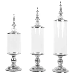 Decostar™ Clear Glass Olive Candy Jar With Lid 3pc/set - Silver