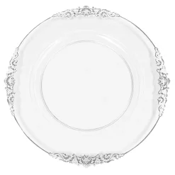 Decostar™ 13½" Clear Silver Embossed Plastic Charger Plate With Vintage Design Rim - 24 Pieces - Silver