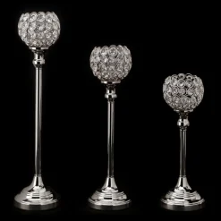 Decostar™ Crystal Ball Candle Holder Stand Set of 3 - Silver
