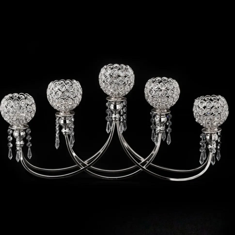 Decostar™ Crystal Bead Tabletop Low Candelabra 13¼" - Silver
