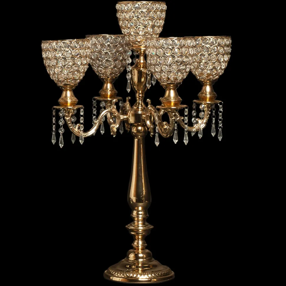 Decostar™ Crystal Candelabra Globe Seville, Five Arm 30" - Gold