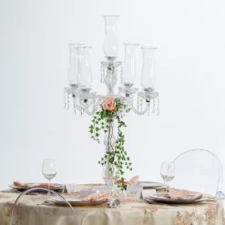 Decostar™ Crystal Candelabra 5 arm Glass Hurricane globes 44½"