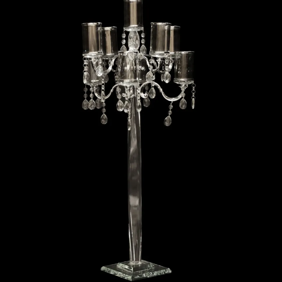 Decostar™ Crystal Candelabra 8 arm with Glass Cylinders 38" - Silver