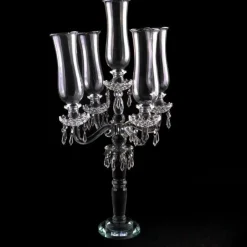 Decostar™ Crystal Candelabra 5 Arm w/ Glass Hurricane - 31 "