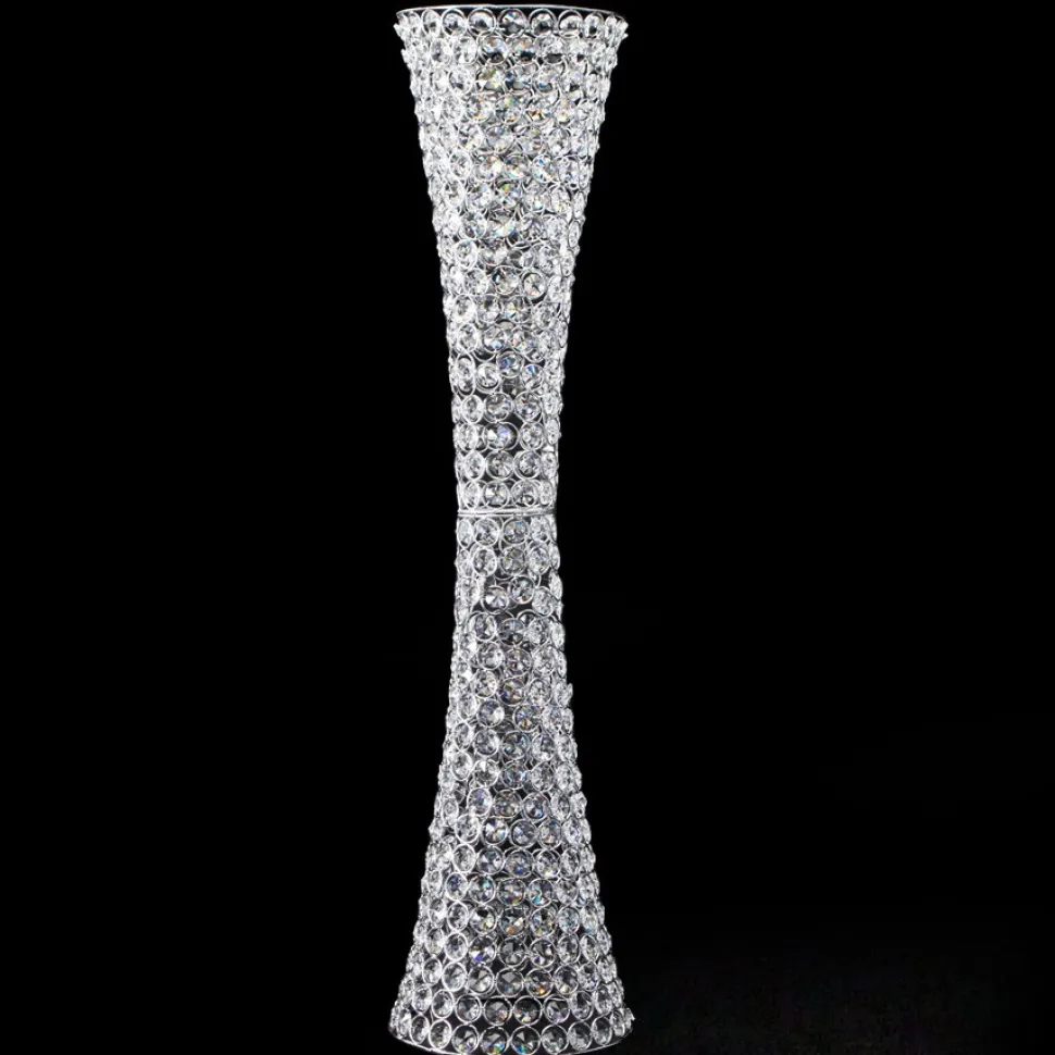 Decostar™ Crystal Hurricane Vase For Flowers 35 ½" - Silver