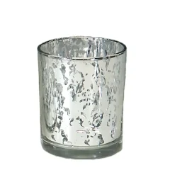 Decostar™ Decorative Mercury Metallic Round Glass Candle Holder 3¼ - Silver- 8 Pieces