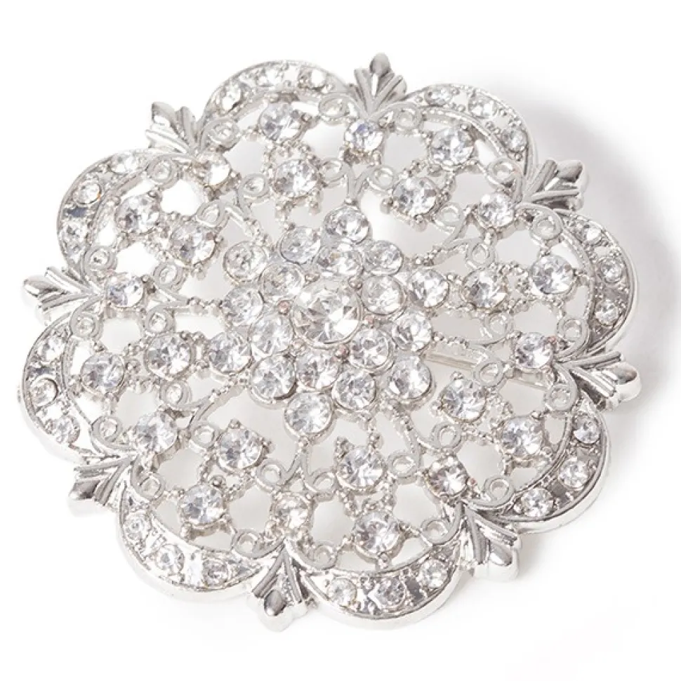 DecoStar™ Diamond Encrusted Antique Brooch - Silver