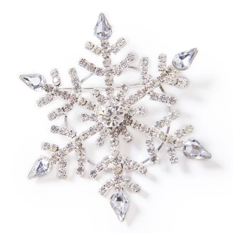 DecoStar™ Diamond Winter Holiday Snowflake Decorative Brooch in Silver