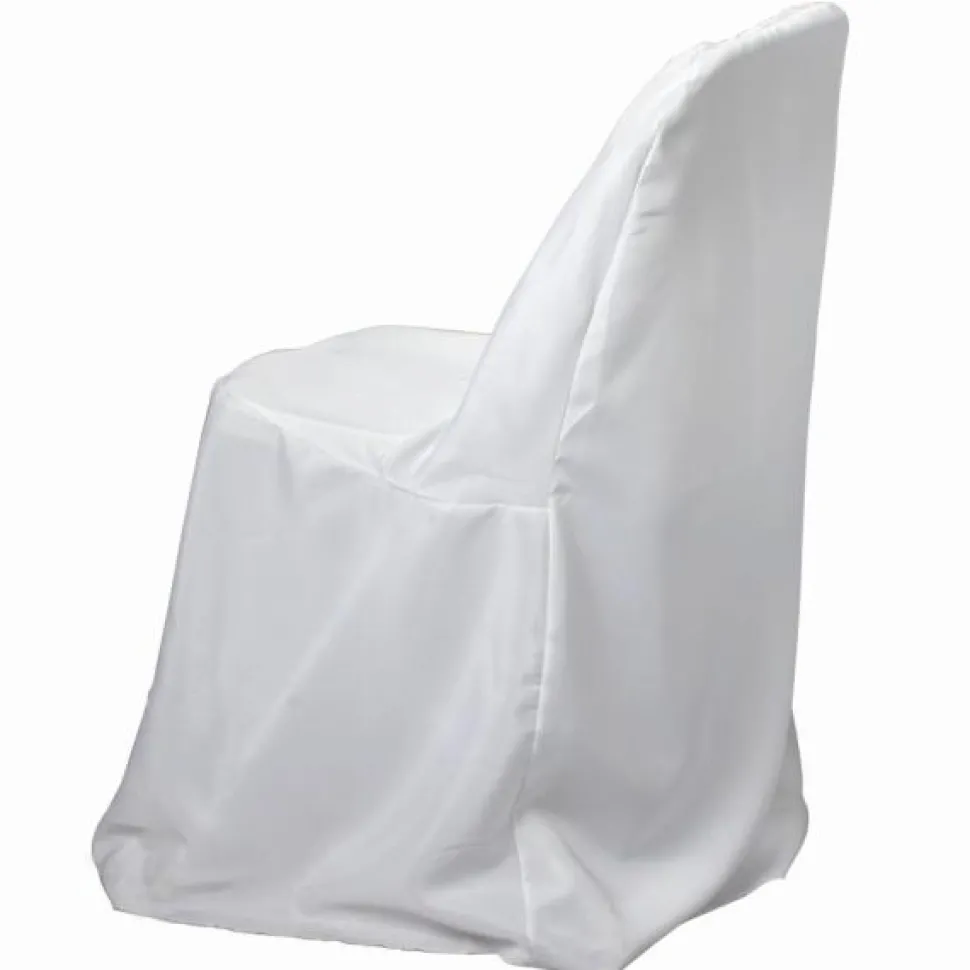 Decostar™ Economy Polyester Folding Chair Cover - White