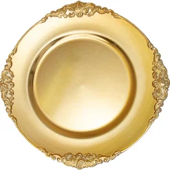 Decostar™ Filigree Edge Plastic Charger Plate 13" - 24 Pieces - Gold