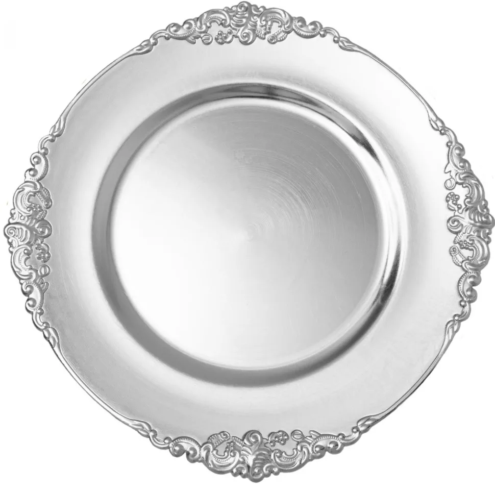 Decostar™ Filigree Edge Plastic Charger Plate 13" - 24 Pieces - Silver