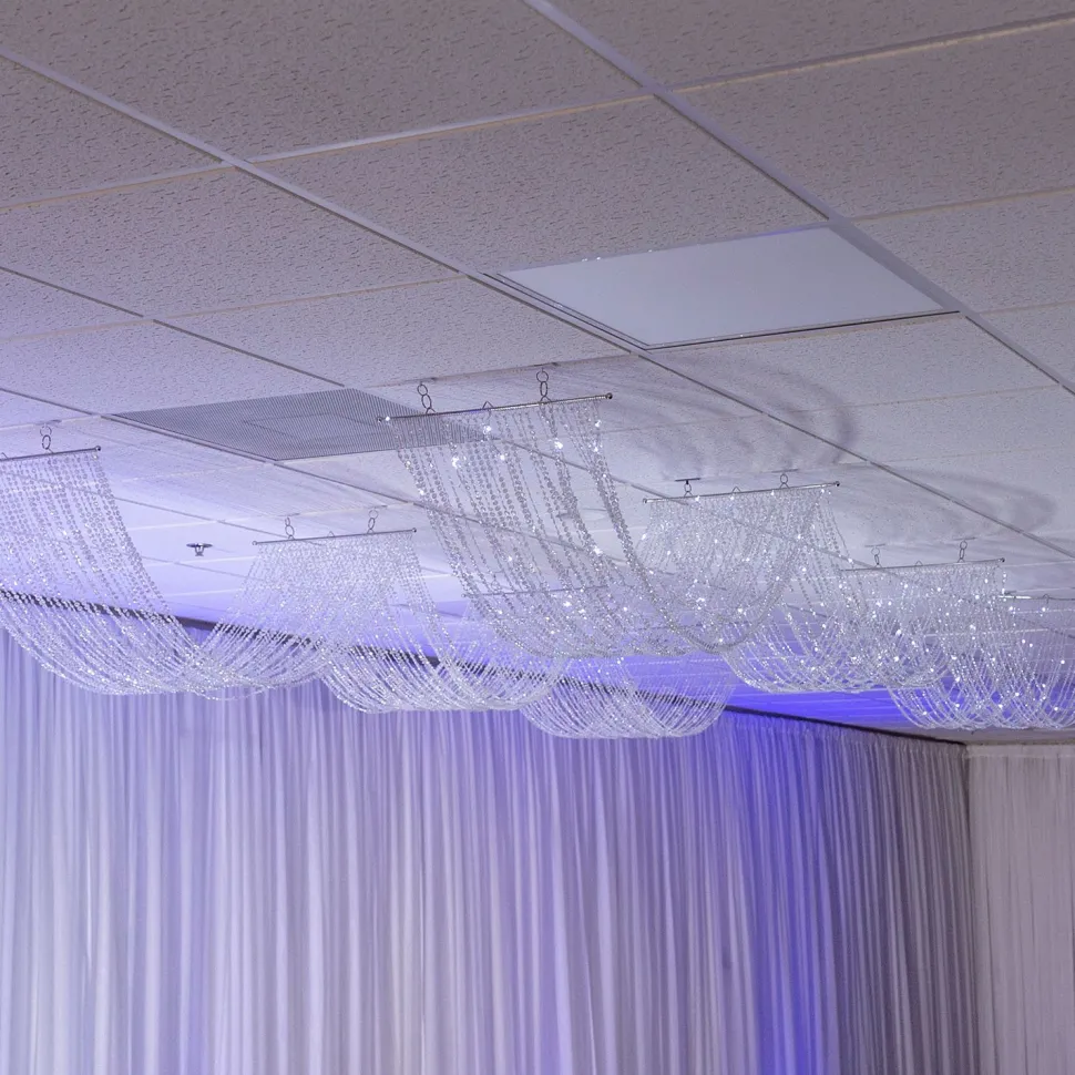 DecoStar™ 15ft. Crystal Ceiling Draping Panel w/ LED Lights - Pure White - 20" Wide