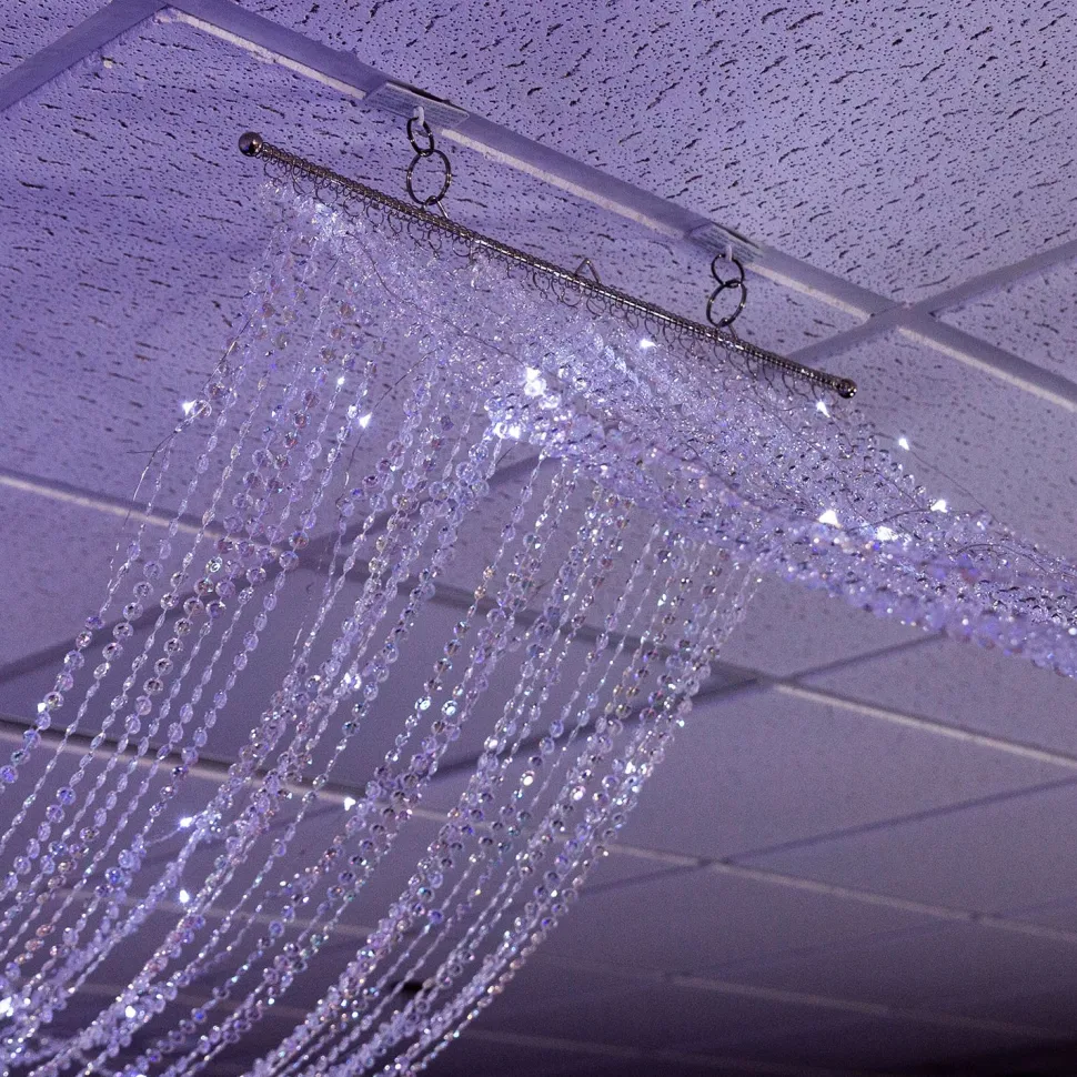 DecoStar™ 15ft. Crystal Ceiling Draping Panel w/ LED Lights - Pure White - 20" Wide