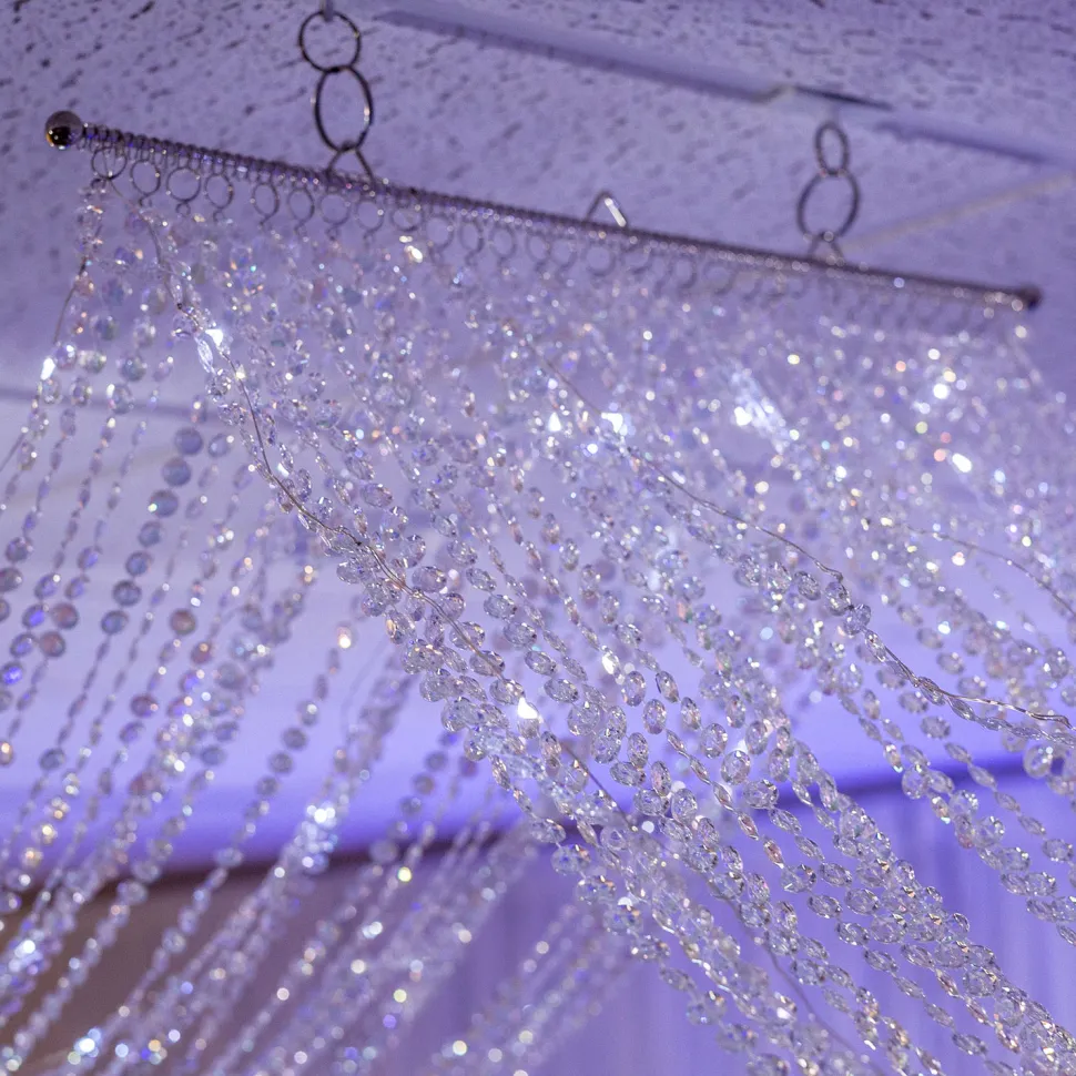 DecoStar™ 15ft. Crystal Ceiling Draping Panel w/ LED Lights - Pure White - 20" Wide